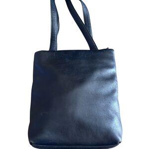 Ralph Lauren Black Leather Tote Bag Gold Zip Pocket Purse